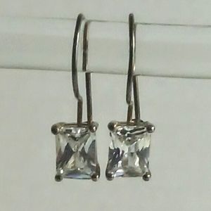 Sterling Silver Cubic Zirconia Rectangle Earrings